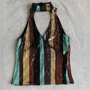 Caroline Constas lia sequins top in multi color striped size M/L